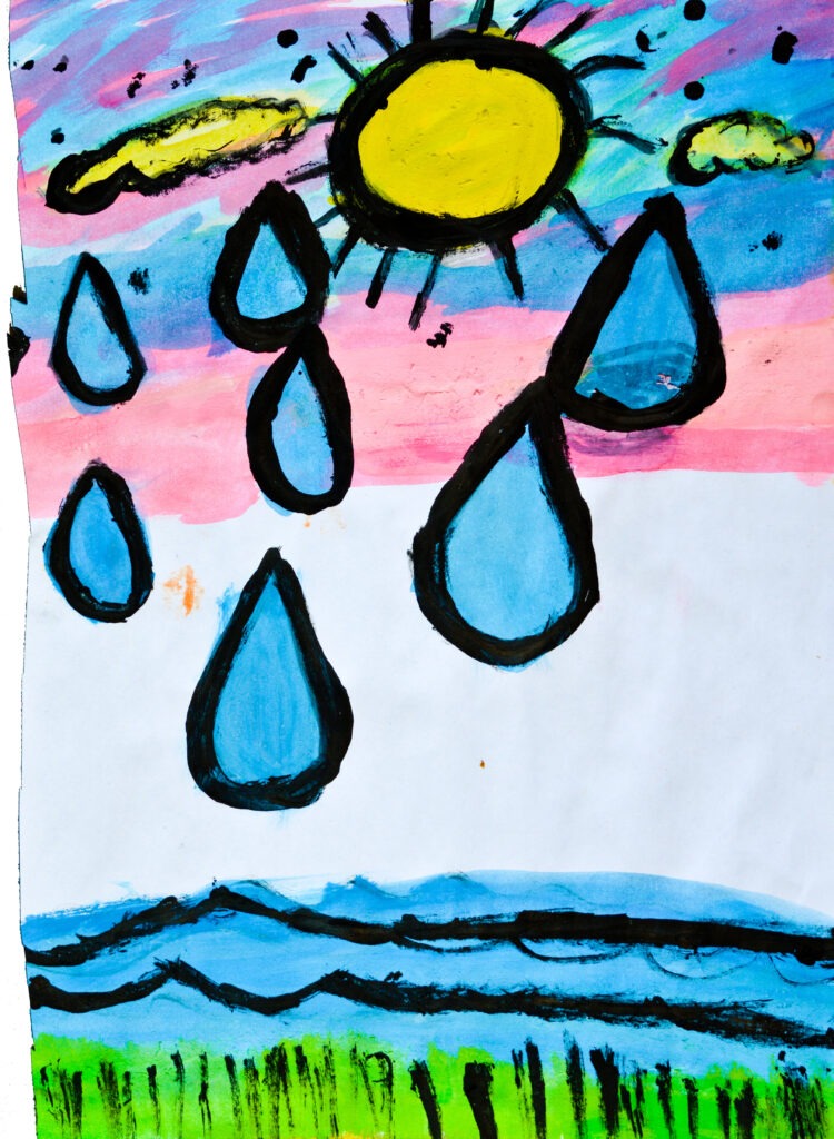 A Drawing of Colorful Grass on a Rainy, Sunny Day.